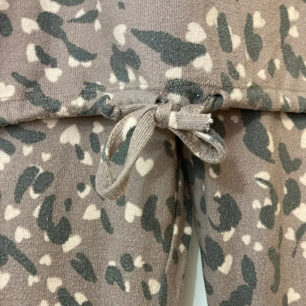 Como Sleep Brown Leopard Print Sweater Pants Two Piece Pajama Loungewear Medium